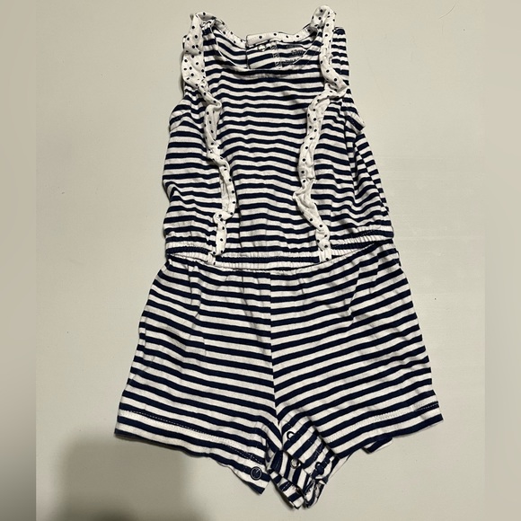 🌟5/$25 Carter’s White and Navy Romper Size 12 Months - Picture 1 of 3